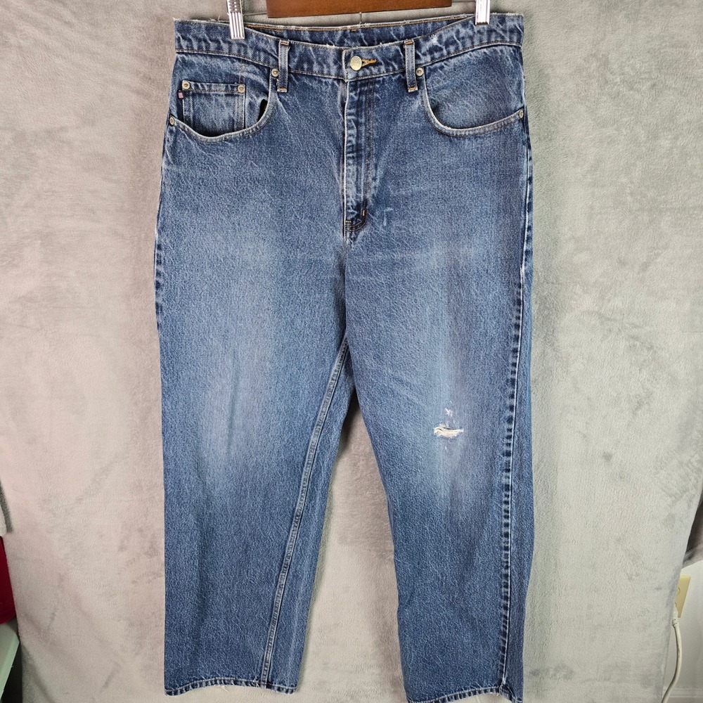 Polo Jeans Co Ralph Lauren Mens Banner Jeans Blue Distressed 34x34 Vintage Y2K